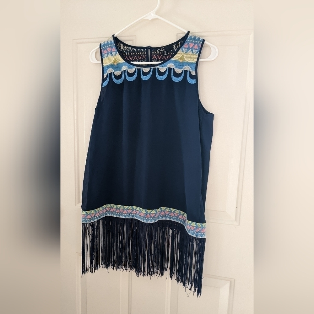 C. Luce Shirt Medium Anthropologie Fringe    Shirt, Blue Festival, Summer, Beach